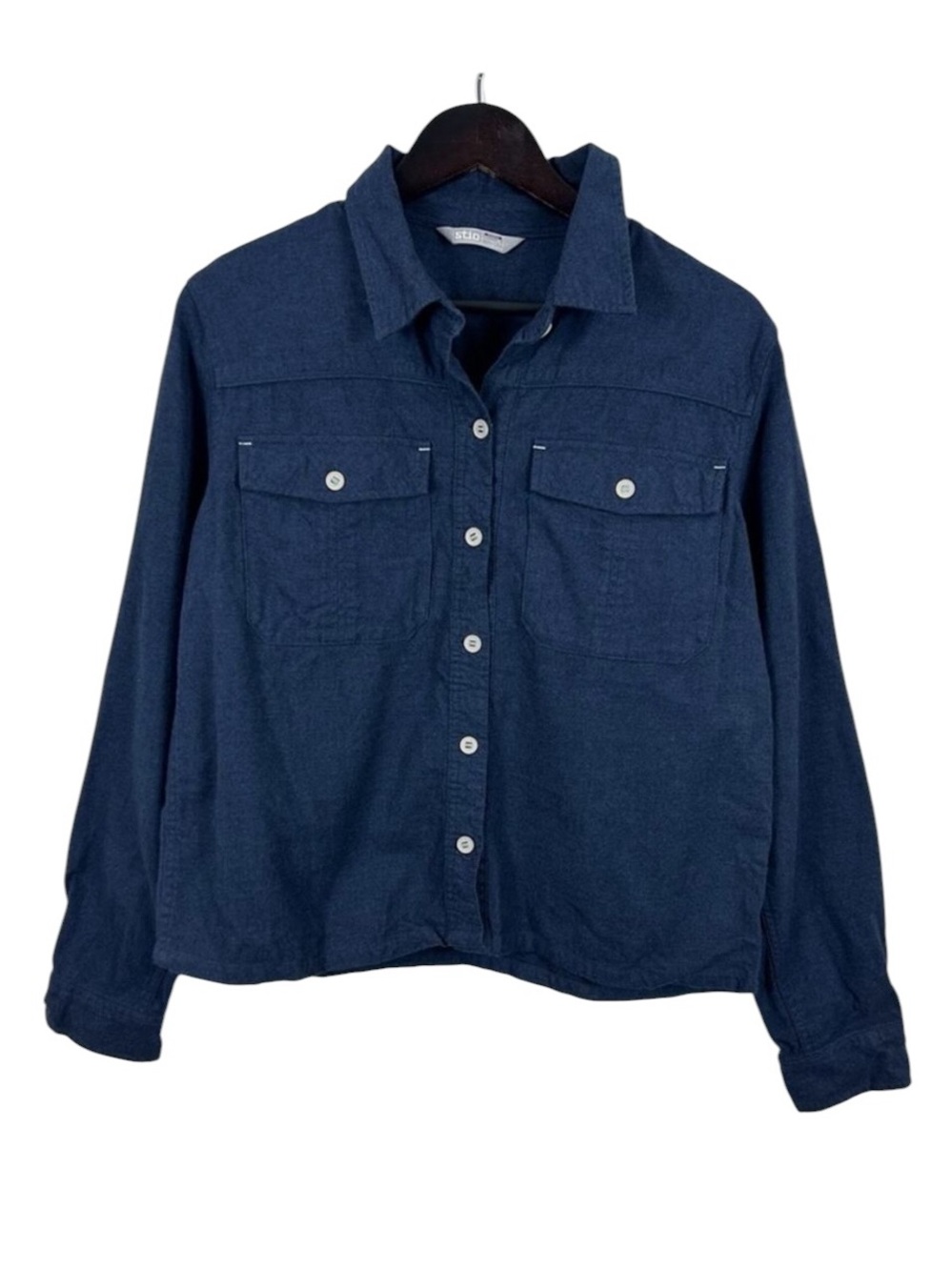 Stio Navy Blue Organic Cotton Flannel Shirt Women's Size Medium
